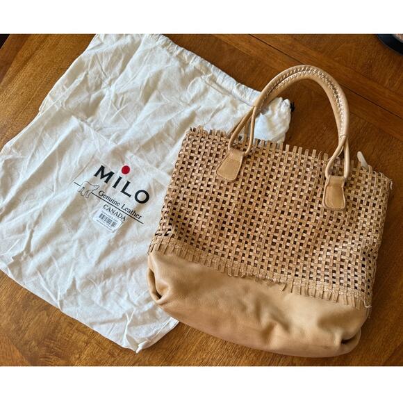 Milo Canada Braided Buckskin Leather Shoulder Bag Dust Bag Purse Boho Tan - Picture 3 of 10